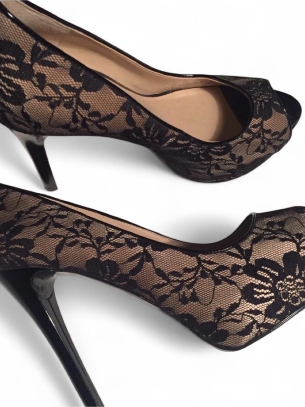Guess Black Lace Peep-Toe Heels